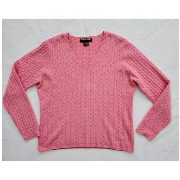 Kirkland Signature V-Neck Pink 100% Cashmere Cable Knit Sweater Size XL - Picture 1 of 6